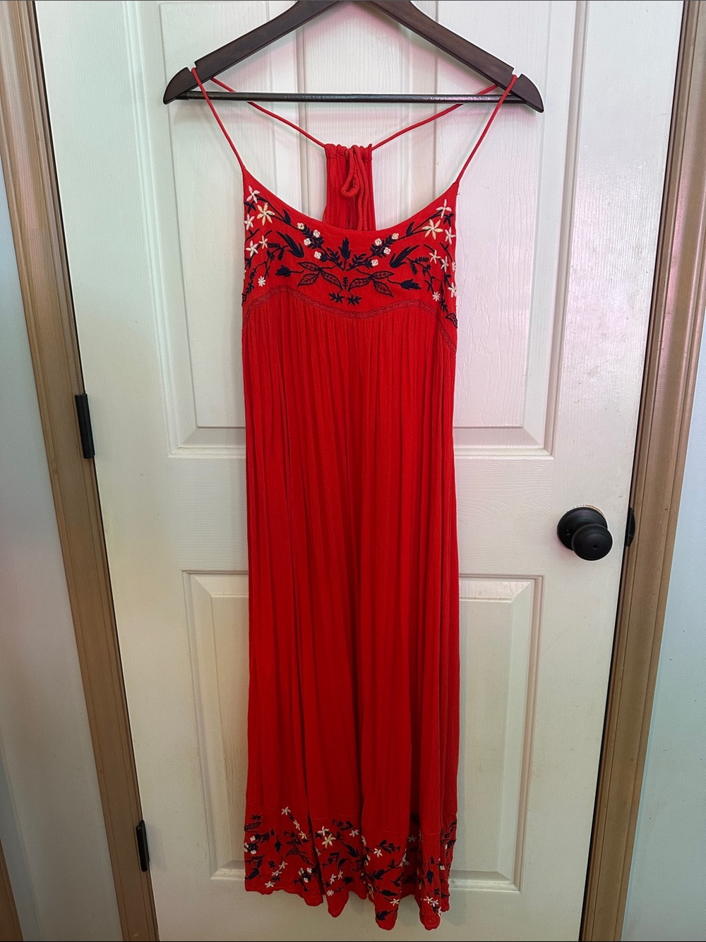 Abercrombie Small Red Embroidered Maxi Dress